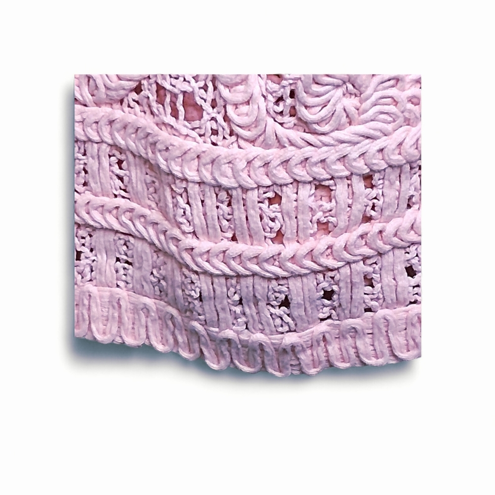 POL Crochet Squares Cropped Long Sleeve Top In Pink Sz OS Boho Knit NWOT - Picture 8 of 11
